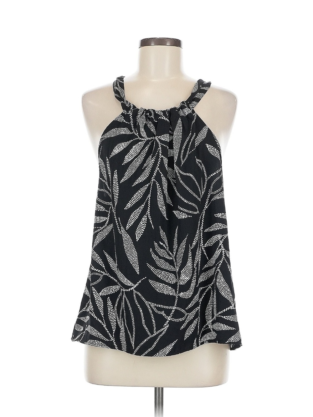 Tyche Black and White Leaf-Print Halter Camisole